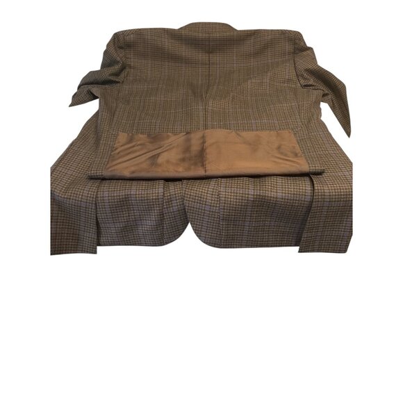 Ermenegildo Zegna Mens Brown Plaid Wool Blazer Jacket Size 46R Made In Spain - Picture 15 of 15